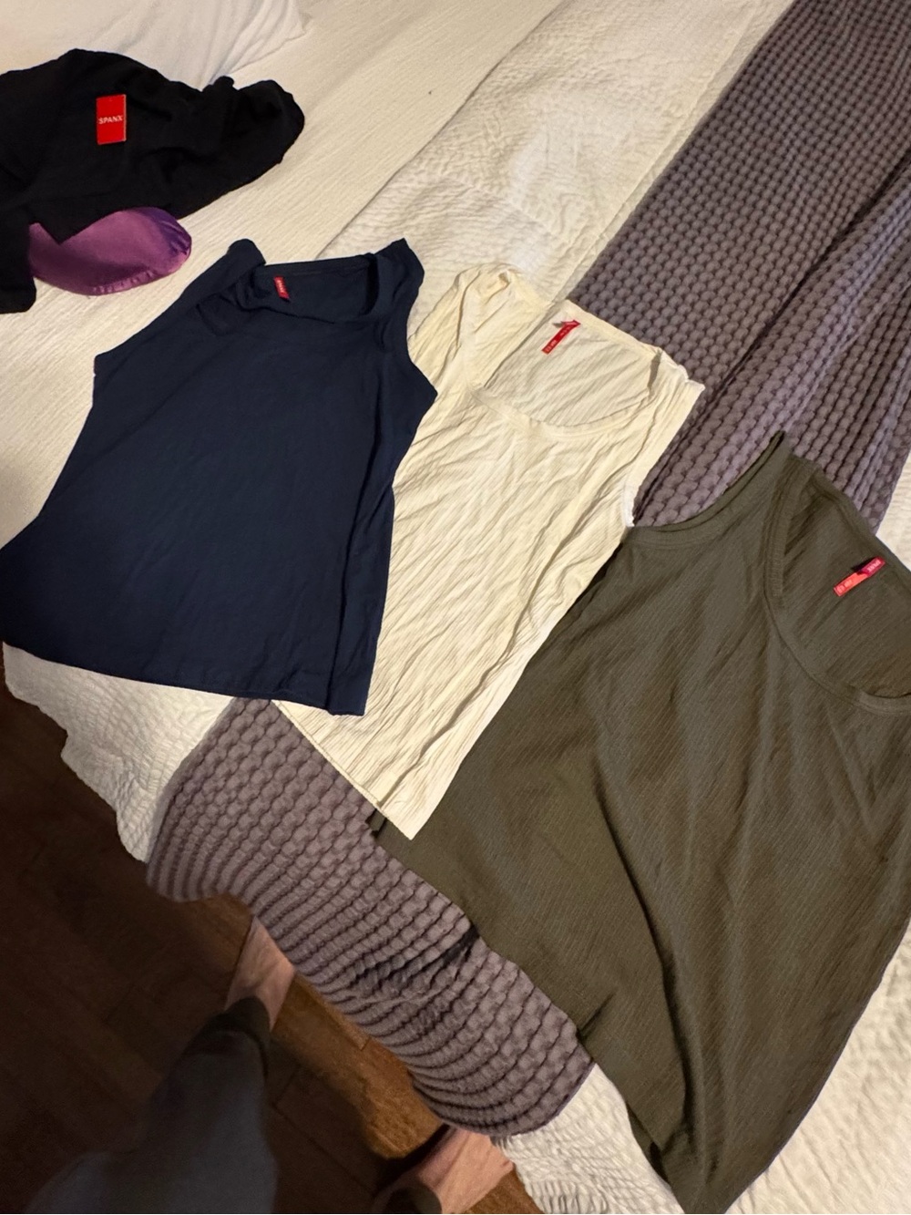Bundle SPANX scoop neck tank Ribbed Tank Trio - Navy, Olive, Cream size XL NWOT